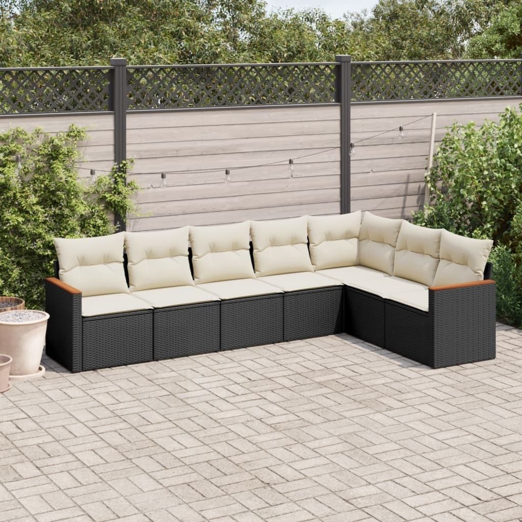 Maison Exclusive - 7-tlg. Garten-Sofagarnitur mit Kissen Schwarz Poly Rattan
