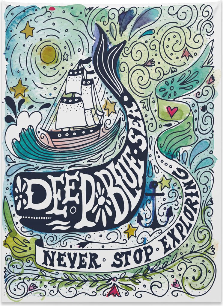 Abakuhaus Tier Wandteppich, Whales Island mit Palme aus Weiches Mikrofaser Stoff Kein Verblassen Klare Farben Waschbar, 110 x 150 cm, Grün Rosa un...