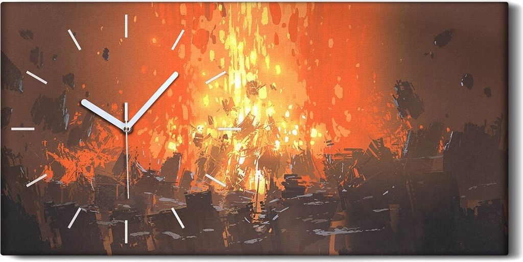 Küche Wohnzimmer Wand Leinwand Uhr 60x30 Szene der apokalyptischen Explosion - weiße Hände