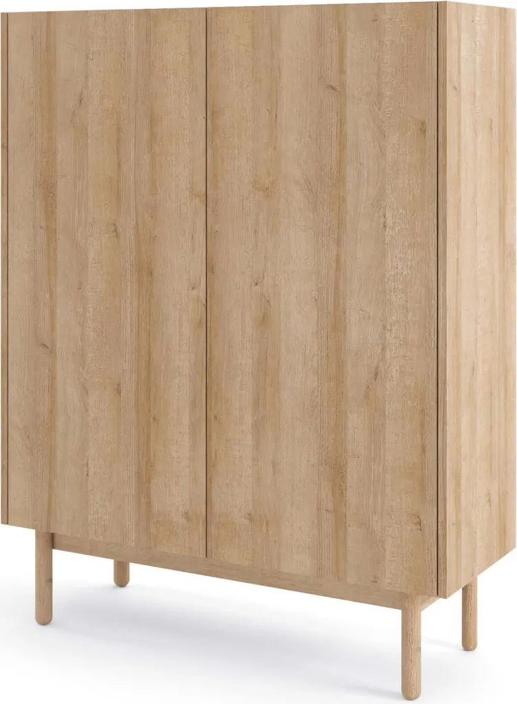 Buffet haut Boho Beige et Blanc 97cm FURNLUX Meuble de Rangement Chic