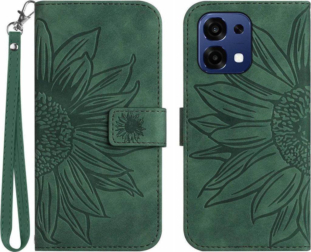 OPPO A6 Pro 5G Hülle - Coverup Sonnenblume Klapphülle mit Schlüsselband - Grün