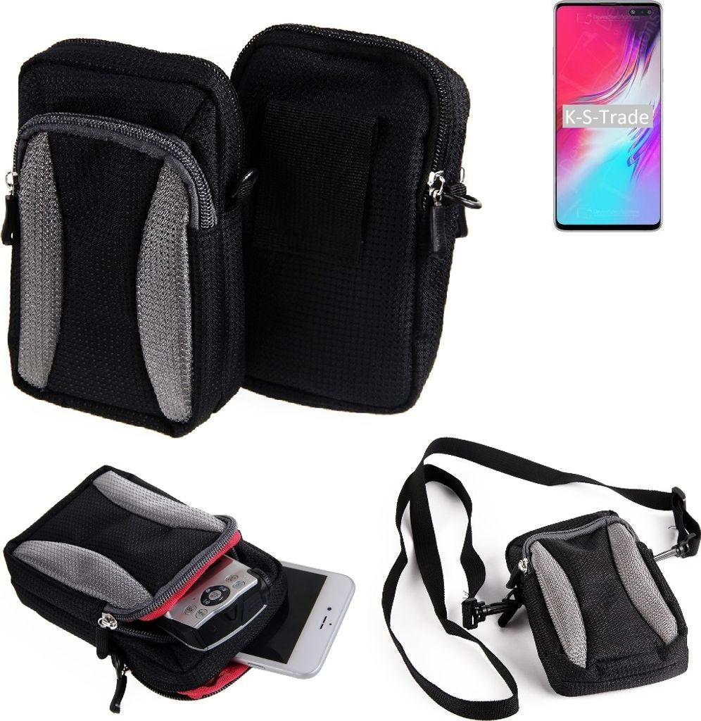 K-S-Trade Holster Schutz Hülle kompatibel mit Samsung Galaxy S10 5G Exynos Handy Hülle Gürteltasche Umhängetasche mit Zusatzfach schwarz