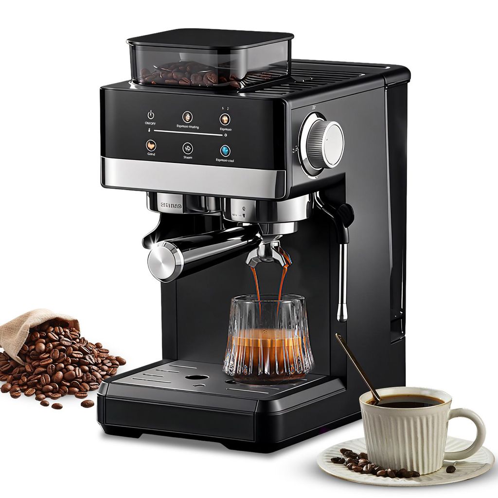 Zimilo Kaffeemaschine mit Mahlwerk, 20 Bar, Touchscreen, Kegelmahlwerk, Milchaufschäumer, NTC, 1,5L Tank, Schwarz