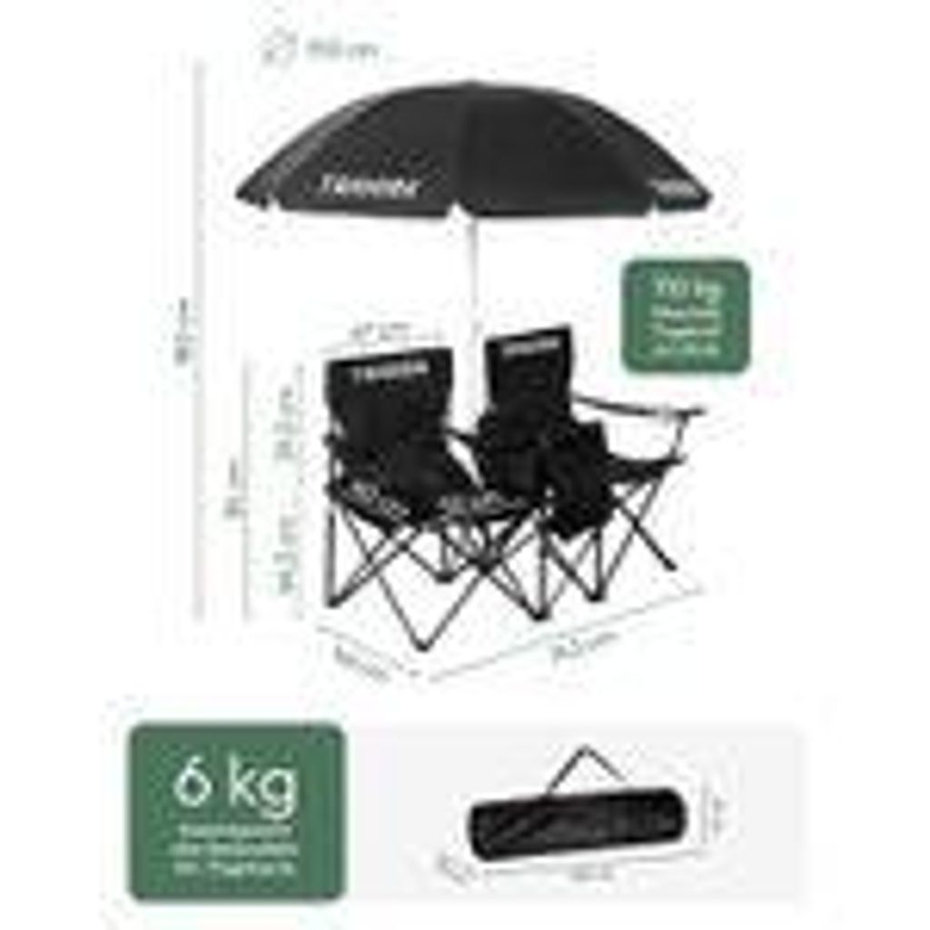 2er Partner Anglerstuhl Campingstuhl mit Sonnenschirm und