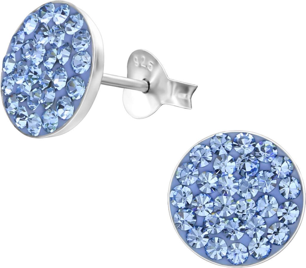 Ohrstecker 925 Sterling Silber mit Scheibe mit Kristallen in verschiedenen Farben Farbe - Blau
