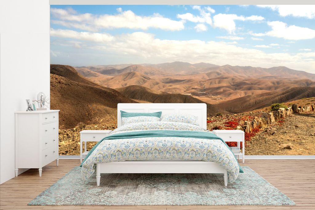 MuchoWow Fototapete für Wohnzimmer oder Schlafzimmer Wandtapete Vinyl Motivtapete Ein Panoramafoto einer großen Bergkette auf Fuerteventura - 5...