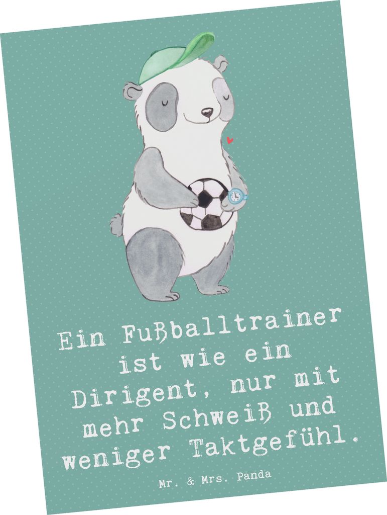 Mr. & Mrs. Panda Postkarte Fußballtrainer Dirigent - Meeresbrise - Geschenk, einzelkarte, Spielerentwicklung, Trainer, Schweiß, Berufsalltag, per...