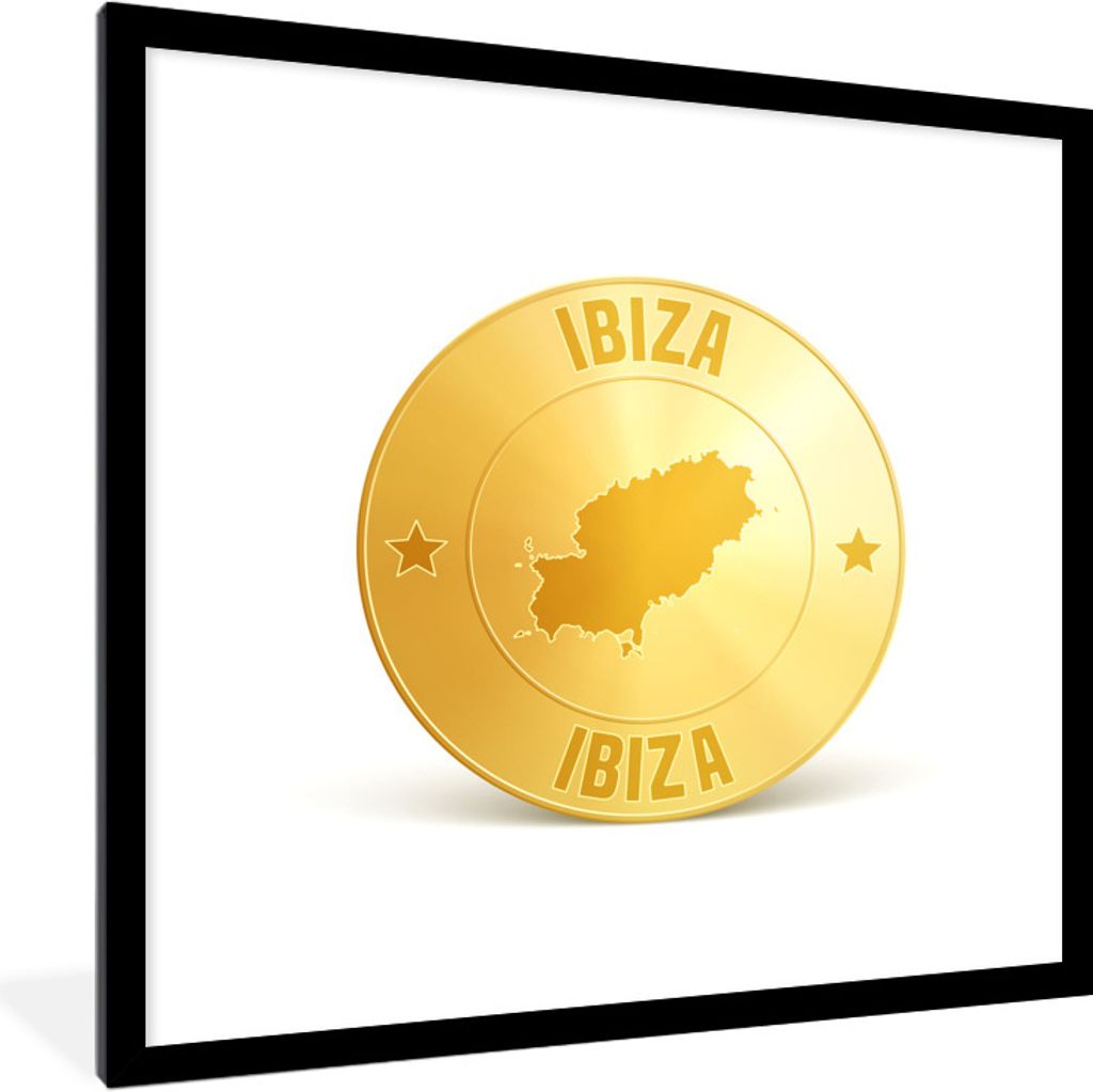 MuchoWow Gerahmtes Poster Eine Illustration einer Goldmünze aus Ibiza 40x40 cm - Poster mit Schwarzem Bilderrahmen Wandposter Rahmen Foto Bilder...