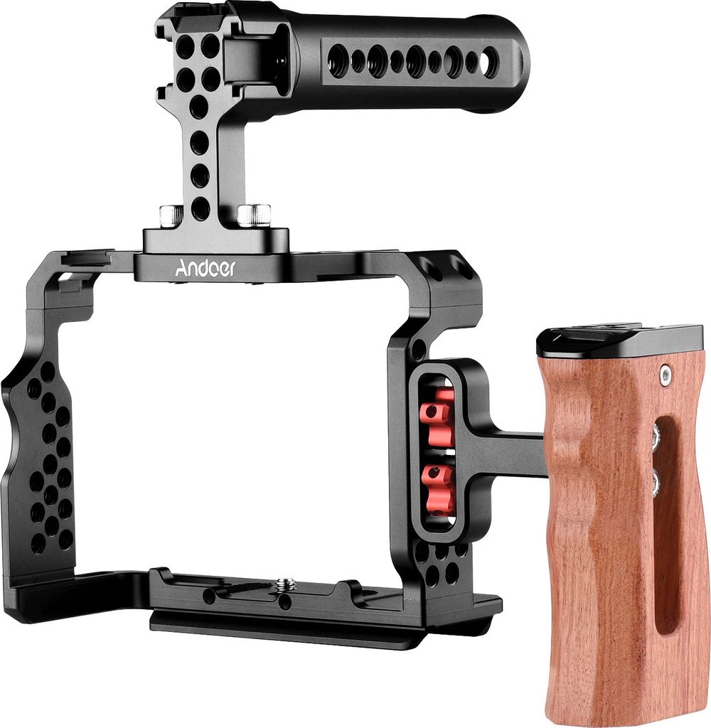 Andoer Camera Cage Kit aus Aluminiumlegierung mit Ersatz fuer Holzgriff am oberen Griff des Video-Rigs fuer Sony A7R III / A7 II / A7III