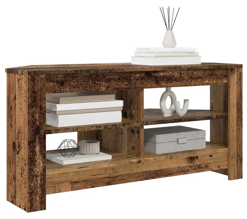 Meuble TV d'angle en bois ancien rustique de dimension 102x40cm