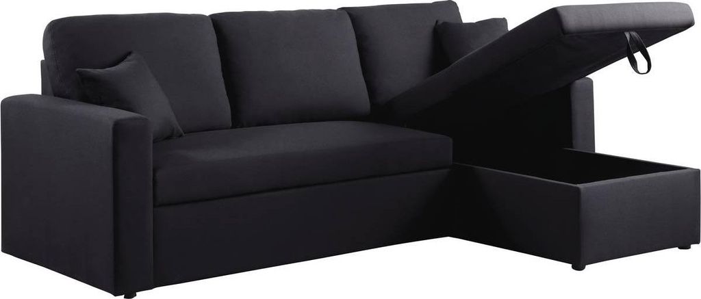 Ecksofa reversibel mit Schlaffunktion "Alain" - 221 x 145 x 85 cm - 3-Sitzer - Schwarz