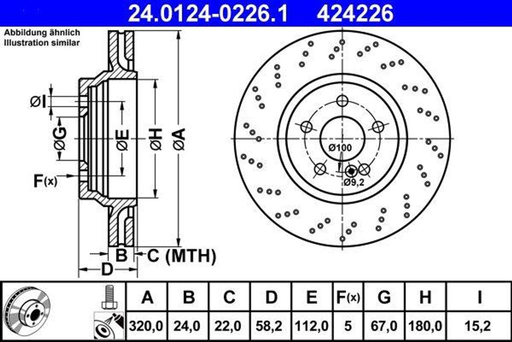 ATE 24.0124-0226.1 Bremsscheibe OE 2304231512 kompatibel mit SL