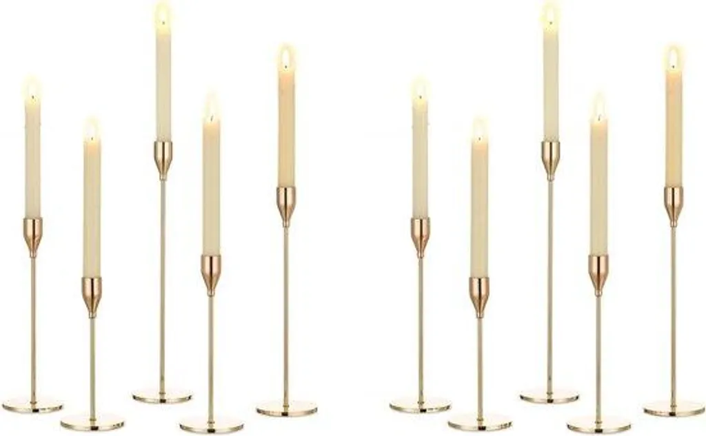 Lot 10 bougeoirs hauts en métal style rétro pour bougie flambeau de fête