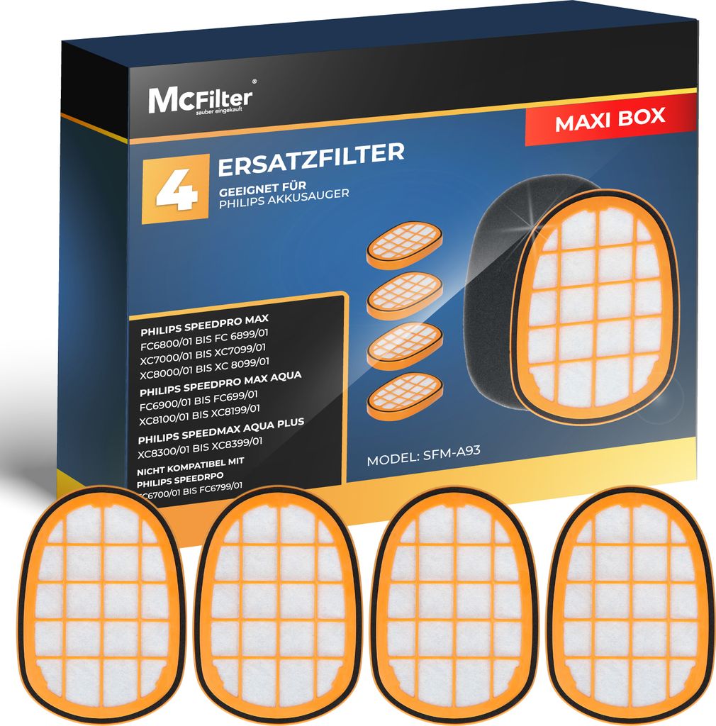 McFilter | 4 Filter passend für Philips SpeedPro Max Aqua, Plus FC6826, Alternative für FC5005/01