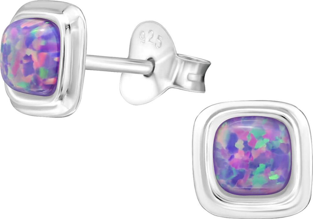 Ohrringe Ohrstecker 925 Sterling Silber Quadrat mit synthetischem Opal in verschiedenen Farben Farbe - Lila