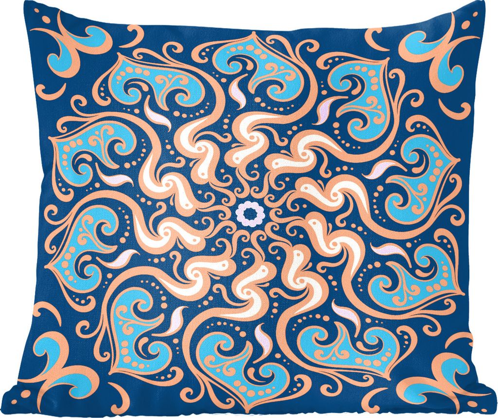 MuchoWow Zierkissen Sofakissen Wohnzimmer Dekokissen 50x50 cm Mandala - Blume - Blätter - Orange - Komfort - Sofakissen