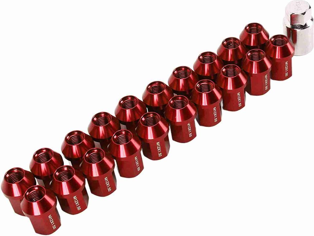20 Stück M12x1,5 Radmuttern 35 mm 6061 Aluminiumlegierung mit geschlossenem Ende Ersatz für Chevrolet Camaro 1983–2002 Rot