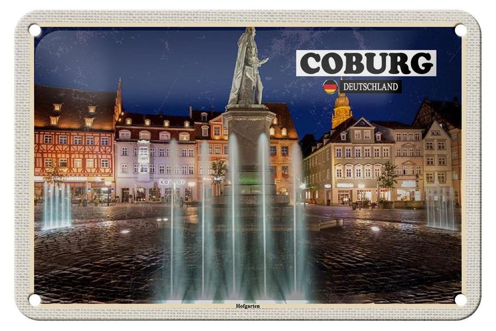 Blechschild Städte Coburg Hofgärten Skulptur Deko 18x12cm Schild