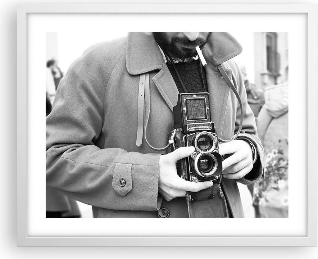 Gerahmtes Poster - Weißer Rahmen - Die Kamera Retro Vintage - 50x40 cm - Wand Bild - Wanddeko - Wandbilder - Kunstposter - Wandposter - Bilderrahm...
