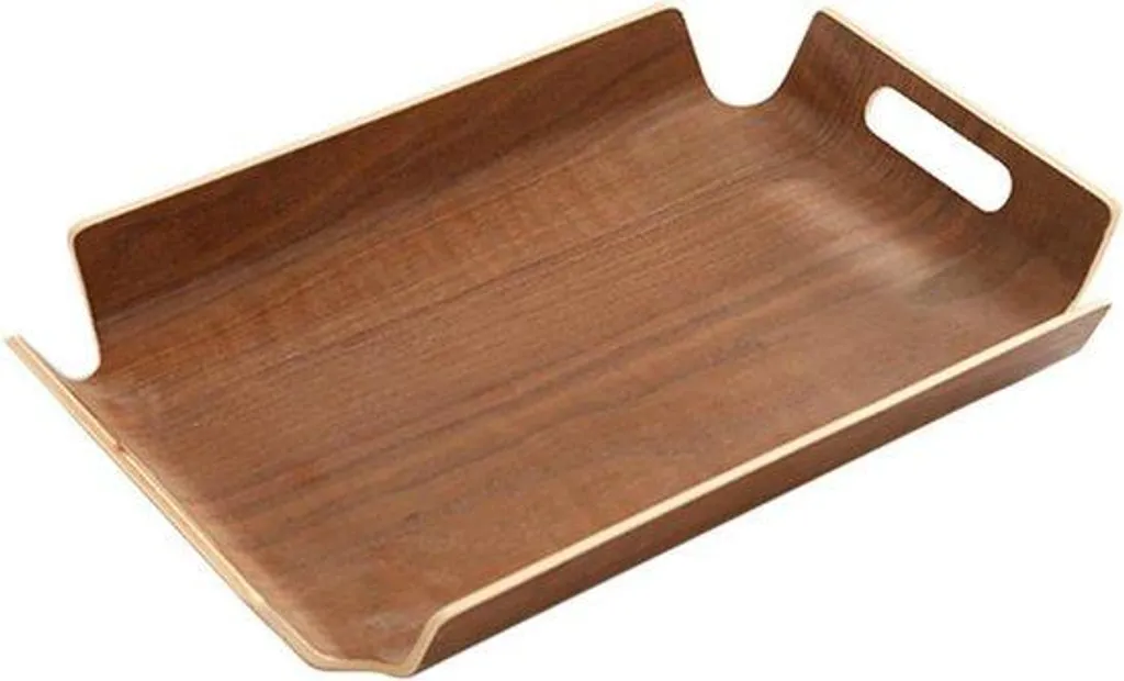 Plateau de service en noyer noir artisanal 44x33 cm pour petit-déjeuner