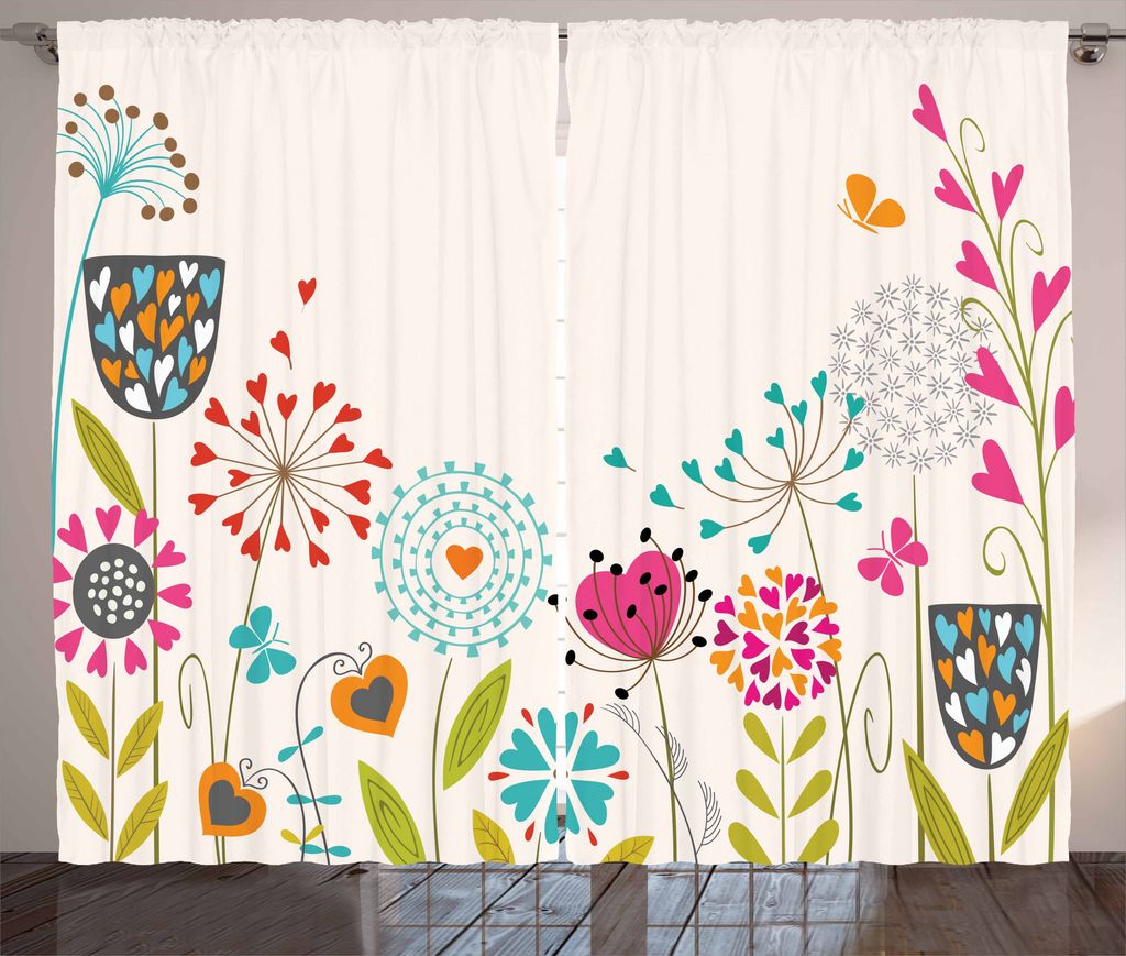 ABAKUHAUS Blumen Rustikaler Vorhang, Deftige Löwenzahn-Samen, Wohnzimmer Universalband Gardinen mit Schlaufen und Haken, 280 x 175 cm, Mehrfarbig