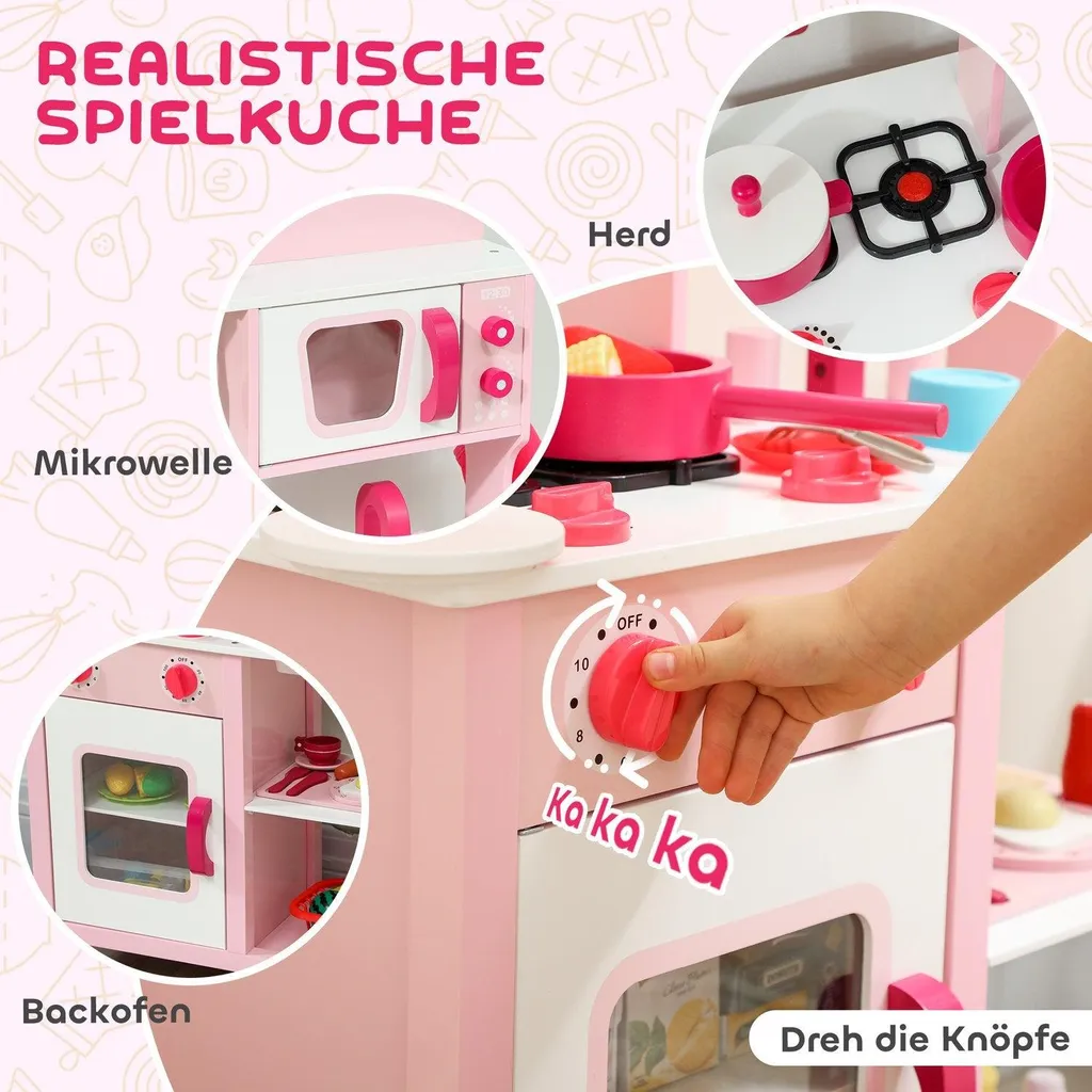 Cuisine en bois avec accessoires rose format compact pour enfant - 45cm - 4