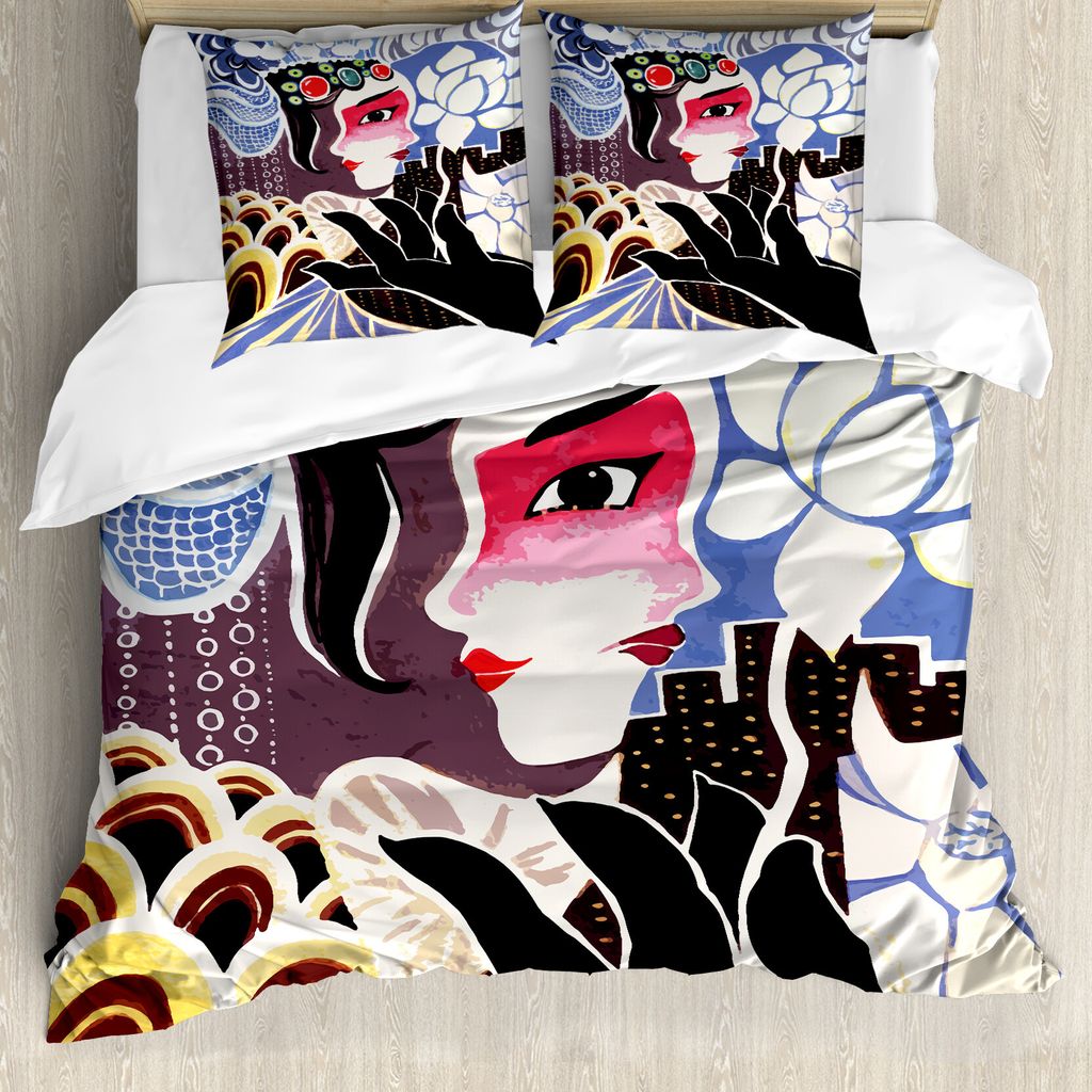 ABAKUHAUS Oper Bettbezug Set für Einzelbetten, Chinesische Kunstgemälde, Milbensicher Allergiker geeignet mit Kissenbezug, 155 cm x 220 cm - 80 x...