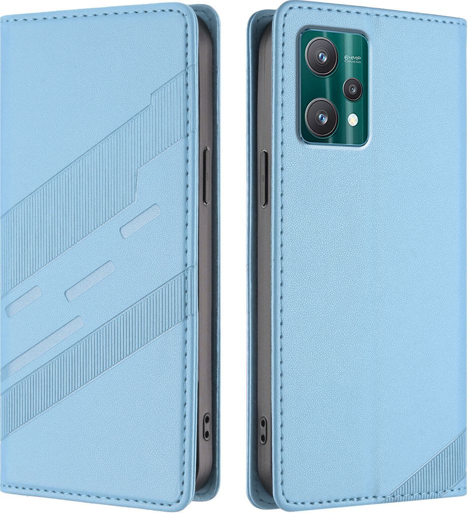 Hülle für Realme 9 5G/Realme 9 Pro 5G, Kunstleder Brieftaschen Handyhülle mit Kartenfach und Standfunktion Hellblau