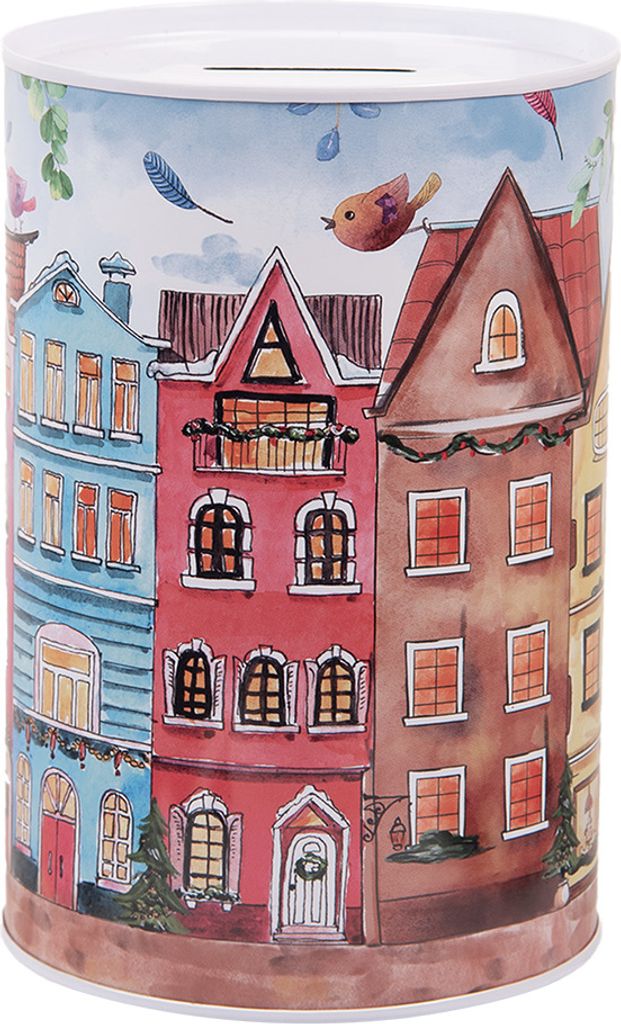 Clayre & Eef Spardosen Ø 10x15 cm Rosa Metall Häuser Produktbild 