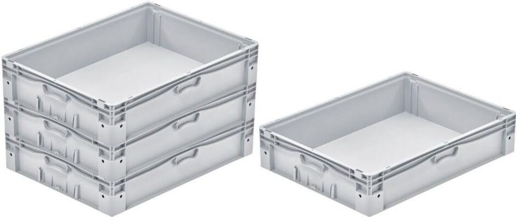 SparSet 4x Euro-Norm Großbehälter | HxBxT 17x60x80cm | 72 Liter | Glatter Boden | Grau | Eurobehälter, Transportbox, Transportbehälter, Stapelb...