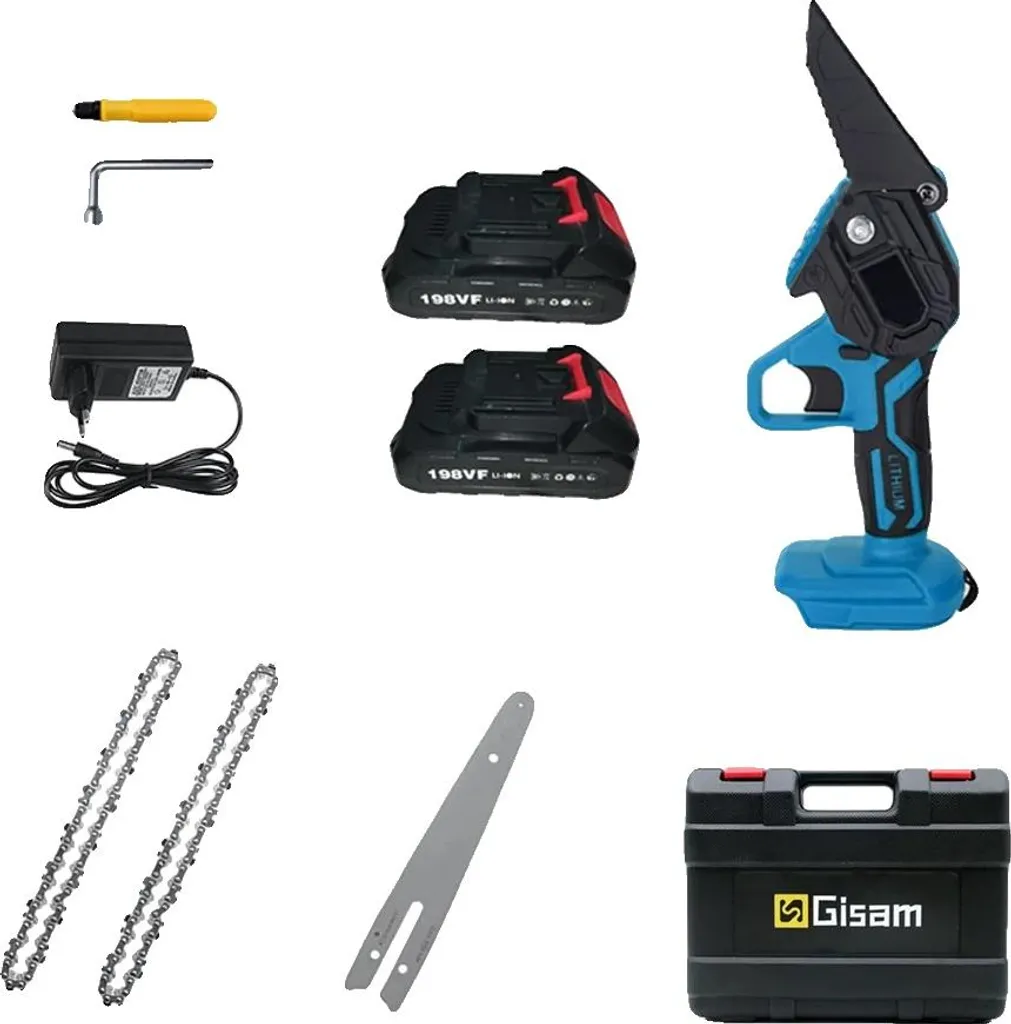 Mini Motosega Elettrica Blu per Famiglie - Sicura Leggera 2 Catene