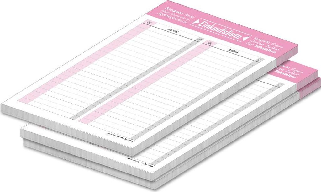 PRICARO Einkaufsliste "Typo", magnetisch, rosa, A5, 25 Blatt, 3 Stück