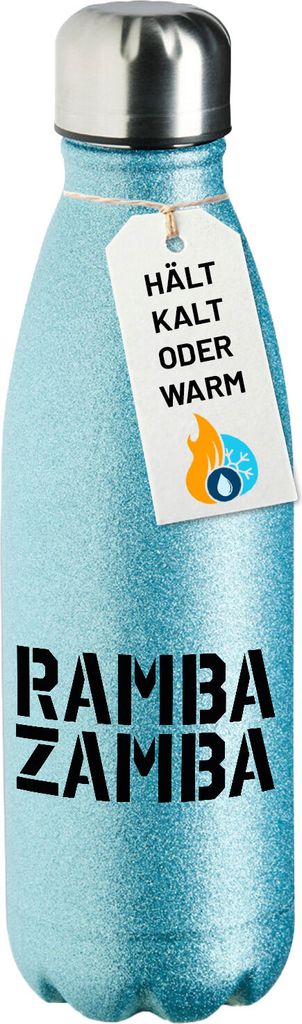 Huuraa Trinkflasche Rambazamba Schriftzug 500ml Blue Edelstahl Wasserflasche Trinkflasche Geschenkidee