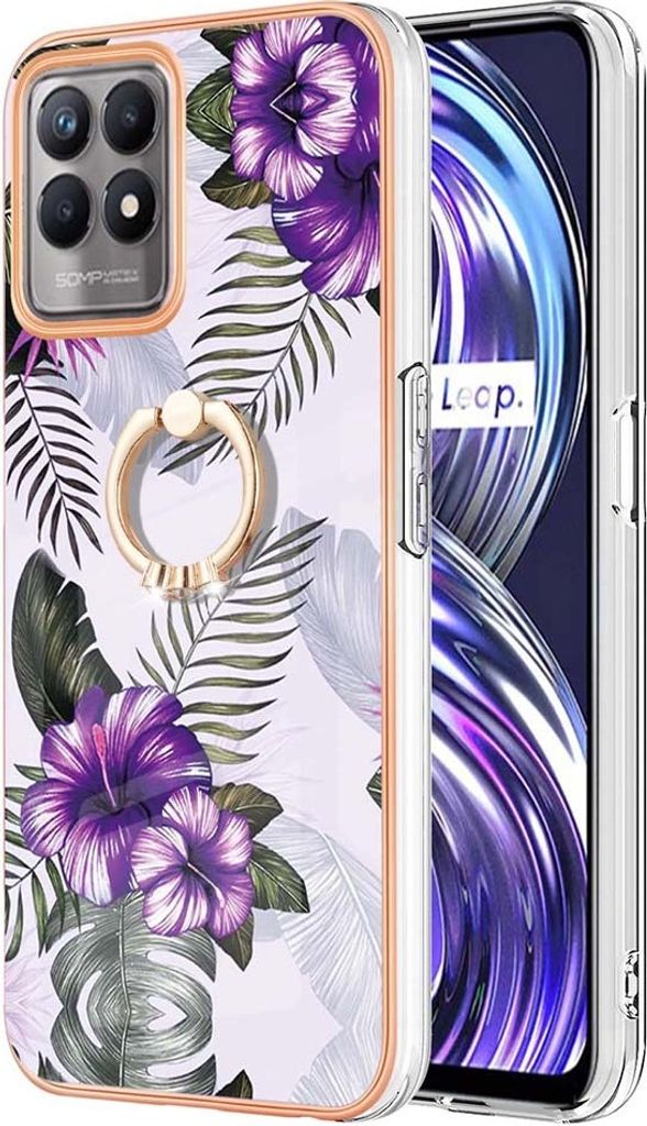 Hülle für Realme 8i Muster TPU Silikon Stoßdämpfer Bumper Schutzhülle mit Ring Ständer Lila