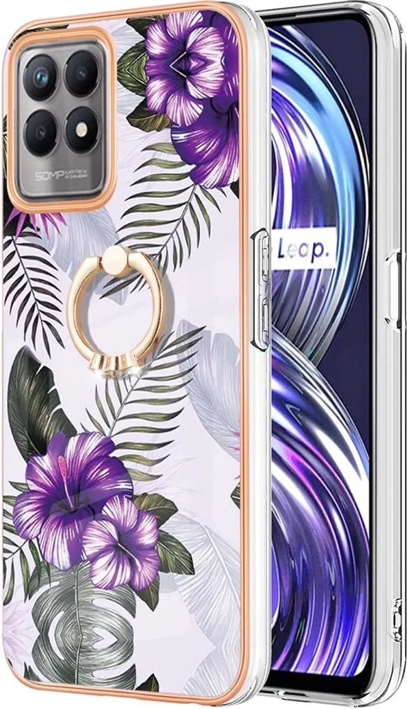 Custodia per Realme 8i, custodia protettiva in silicone TPU a fantasia con supporto ad anello Viola