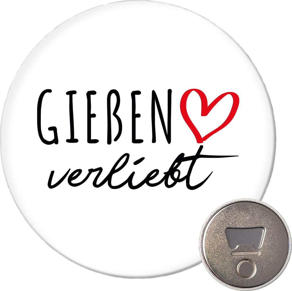 Huuraa Magnet Gießen verliebt 59mm Kühlschrankmagnet rund Flaschenöffner Geschenkidee