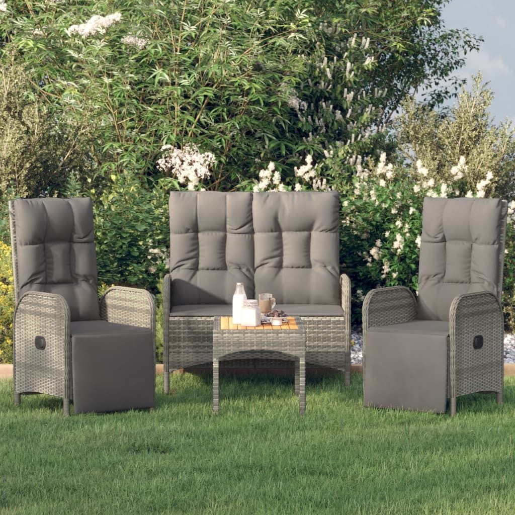 The Living Store 4-tlg. Garten-Essgruppe mit Kissen Grau Poly Rattan