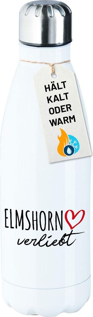 Huuraa Trinkflasche Elmshorn verliebt 500ml White Edelstahl Wasserflasche Trinkflasche Geschenkidee