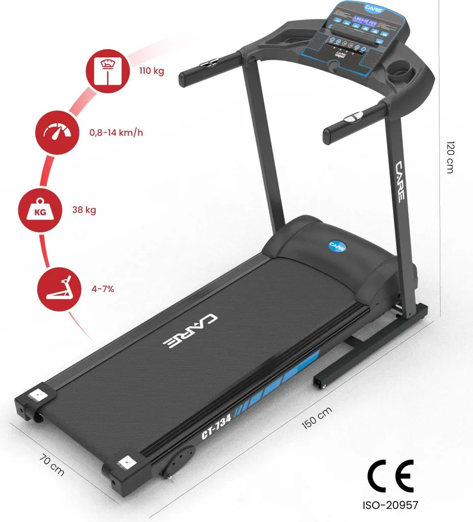 Tapis de course CARE 14km/h interactif Kinomap avec écran LCD et Bluetooth