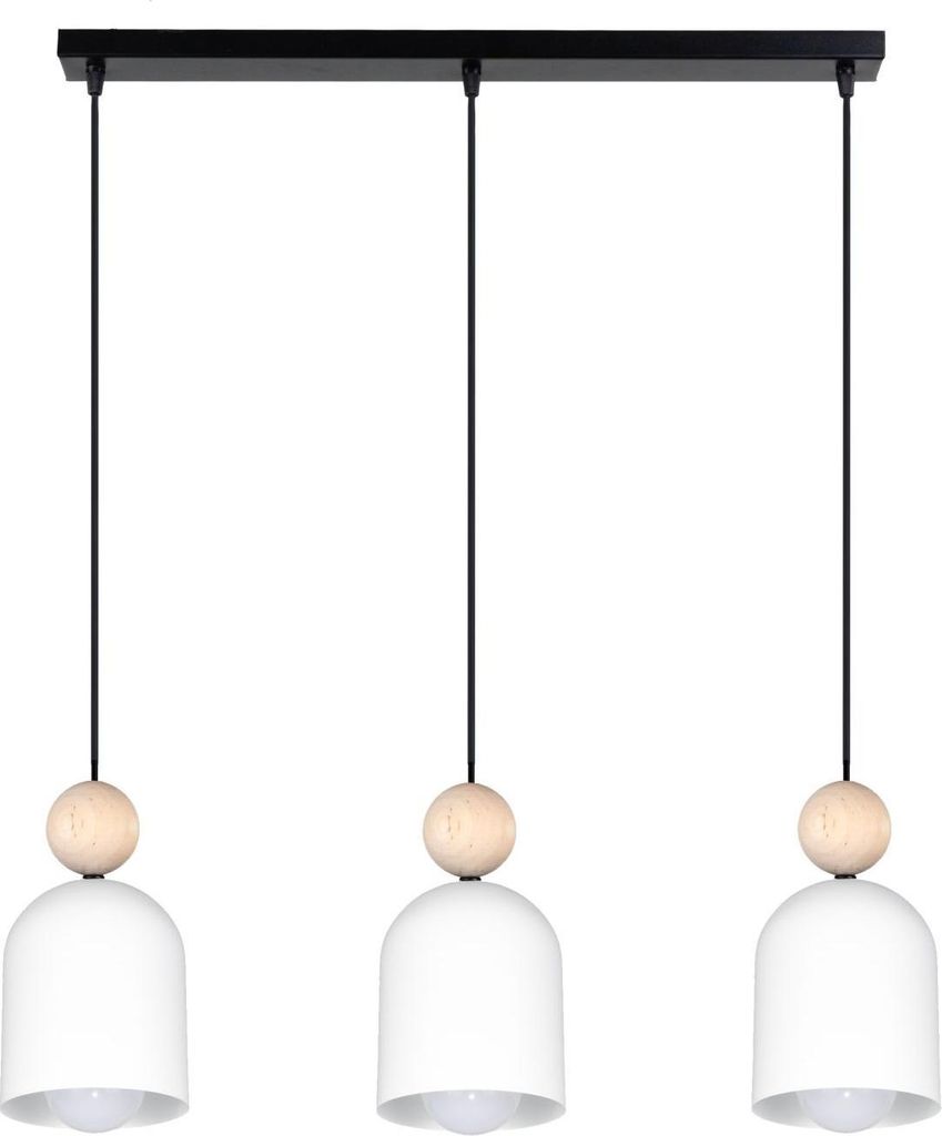 Pendelleuchte Metall E27 H: max. 95 cm Schwarz Weiß Natur 3-flammig länglich