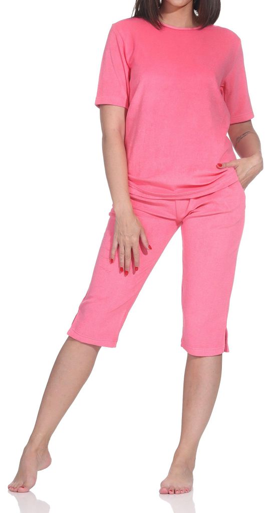 Normann Damen kurzarm Frottee Capri Schlafanzug Shorty Pyjama – ideal auch als Homewear ; pink , 40