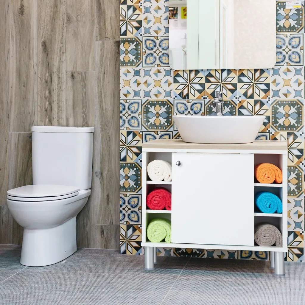 Meuble de rangement colonne pour salle de bain avec porte battante bois