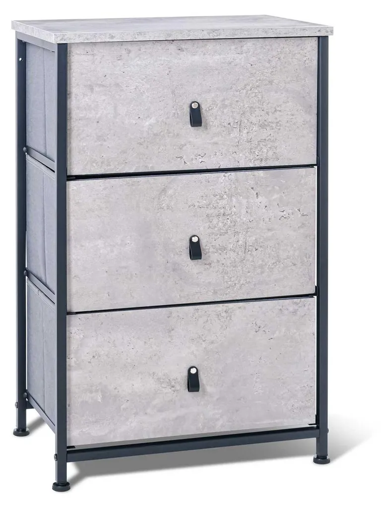 Meuble de rangement Fedra : commode 3 tiroirs tissu et plateau béton