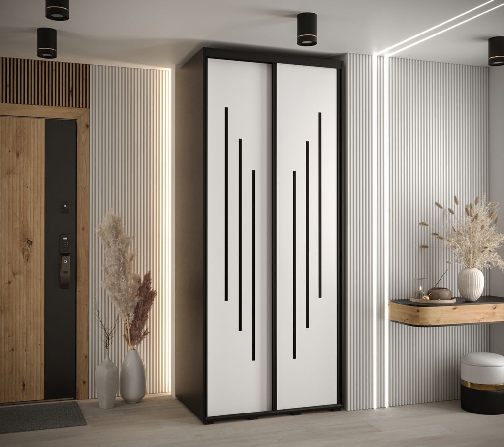 Kleiderschrank YVONA 8 - 110/60 cm, schwarz / weiß / schwarz