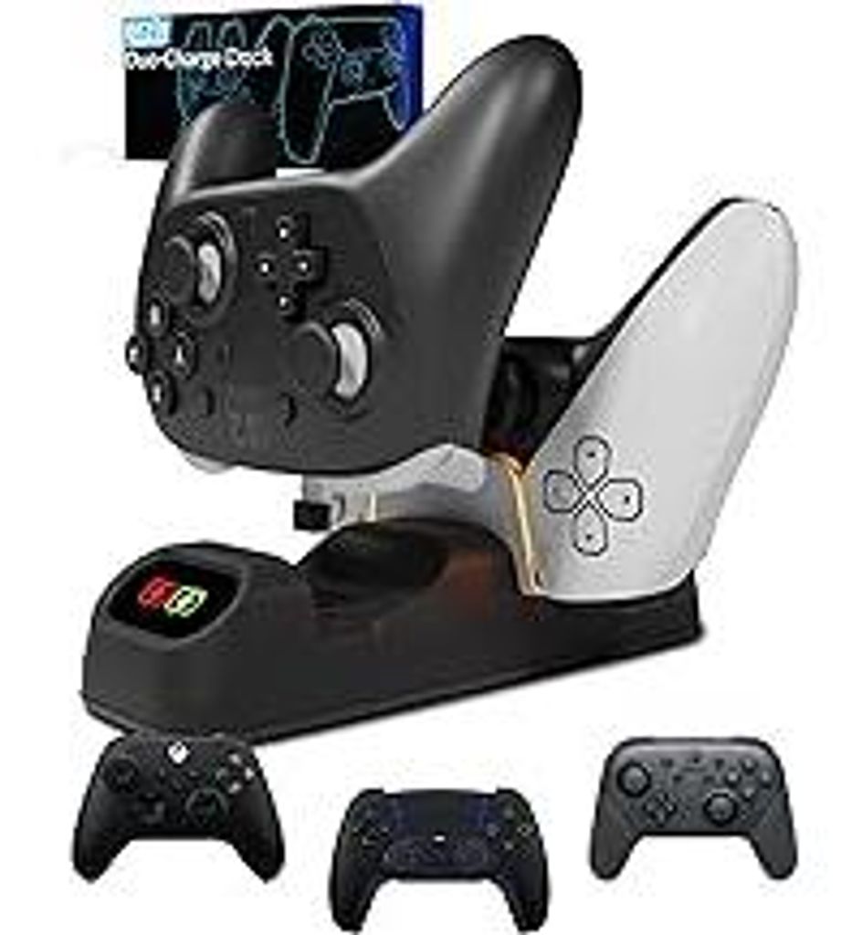 Controller-Ladestation für PlayStation 5 DualSense, Nintendo Switch Pro & Switch 2, Xbox Series X|S, Amazon Luna Google StDual-USB-C-Ladegerät Or...