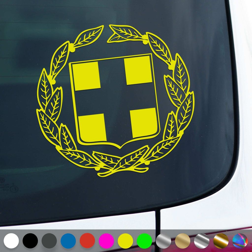 PantherPixel Griechenland Aufkleber Wappen Kreta Rhodos Sticker Auto Geschenkidee Farbe Neon-Gelb