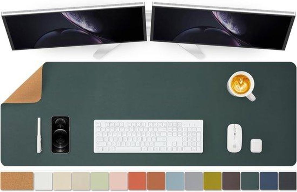 Famanu Kork-Büromatte - doppelseitige Unterlage für Büro und Zuhause - ideal für große Mausmatten (dunkelgrün - 120 x 43 cm)
