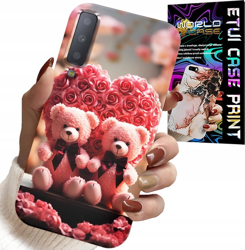 Gehäuse Für Samsung A7 2018 - Rosa Teddybär Familie Herz + Glas