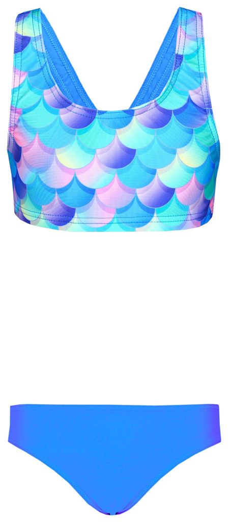 Aquarti Mädchen Sport Bikini Racerback Bustier & Bikinislip, Farbe: Meerjungfrau Violett / Blau / Rosa, Größe: 140