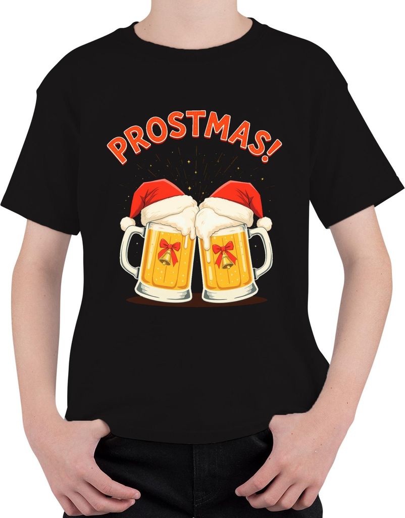 PROSTMAS! Bierkrug Weihnachten Santa Hut Geschenk lustig Uni Kinder T-Shirt, Schwarz, 140